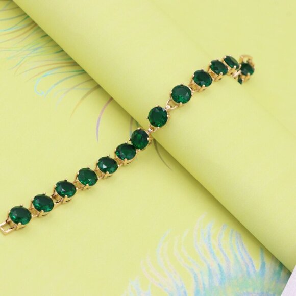 "Elegant Green Crystal Rose Gold Bracelet with Prong Setting, XPBL0807 - Picture 4 of 12